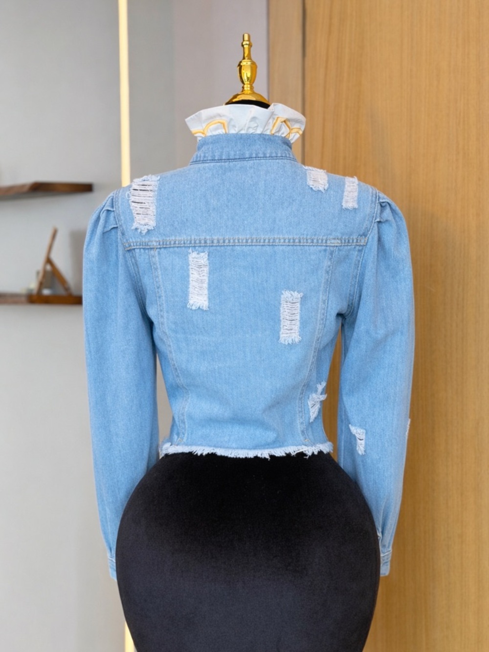 JEANS Distressed Cropped Denim Jacket | Street Muse - Picture 5 of 5